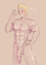 1boy abs blonde_hair blue_eyes lemillion looking_at_viewer male_only mirio_togata muscles muscular muscular_male my_hero_academia penis smile