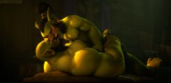 3d 3d_(artwork) abs after_sex afterglow archmage-rykarr bara blush body_hair cum cum_on_body cum_on_face earrings erection gay glasses goblin grabbing holding kissing male male/male male_only muscle muscles muscular muscular_male nipples orc orc_male penis romantic sweat warcraft world_of_warcraft yaoi