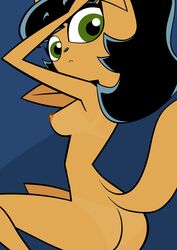 anthro ass aunt_maire black_hair breasts domestic_cat drpizzaboi1 felid feline felis female green_eyes hair hi_res kitty_katswell mammal nickelodeon nipples nude side_boob solo suntan t.u.f.f._puppy tan_line tanline