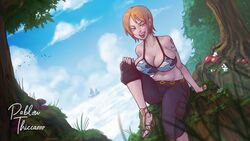 1girls absurdres big_breasts bra breasts cleavage female female_only highres huge_breasts large_breasts looking_at_viewer nami one_piece pablowthiccasso tongue tongue_out