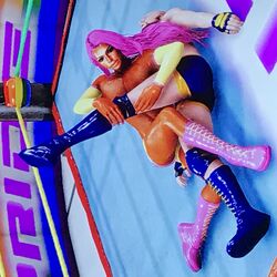 ambiguous_gender boots femboy femboy_on_male pink_boots pink_hair pinned pinned_down tanned wrestler wrestling wrestling_boots wrestling_outfit wrestling_ring wwe wwe_2k20