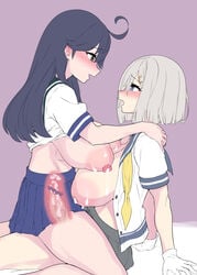 1futa 1girls absurdres areolae big_breasts big_penis blush breasts censored dickgirl erection evuoaniramu female futa_on_female futanari hamakaze_(kantai_collection) highres kantai_collection lactation large_breasts milk mizuumi_(bb) nipples penis sex x-ray