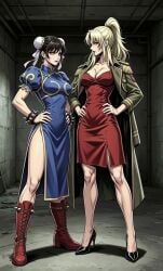 2girls balalaika big_breasts black_lagoon boobs business_suit china_dress chun-li milf sexy stockings street_fighter yellow_hair