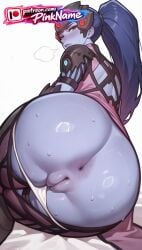 1girl 2026 ai_generated anus artist_name ass ass_focus butthole clitoral_hood colored_skin exposed_anus exposed_pussy head-mounted_display hi_res high_quality highres juicy_pussy logo long_hair overwatch patreon patreon_username pinkname ponytail purple_skin pussy solo sweat tight_anus tight_pussy uncensored vagina watermark widowmaker yellow_eyes