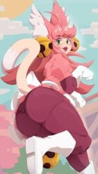 1girls ass big_ass cat_ears cat_tail deltarune fangs looking_at_viewer mew_mew_(undertale) nade_arts panties_visible_through_clothing pink_(deltarune) pink_hair posing thick_thighs thighs toby_fox twintails