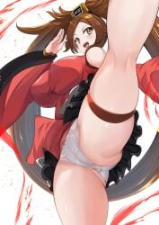 1girls breasts brown_eyes brown_hair chinese_clothes chinese_female dress female female_only guilty_gear guilty_gear_xrd hinata_sora kicking kuradoberi_jam legs long_hair panties pantyshot pantyshot_(kicking) red_dress twintails underwear upskirt white_panties white_underwear