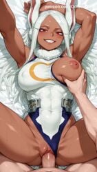 1boy 1girl ai_generated animated anime_style bodysuit boku_no_hero_academia breast_grab dark_skin indoors large_breasts long_hair miruko_(boku_no_hero_academia) muscular_female penis pov rabbit_ears red_eyes sex sound spread_legs straight tagme vaginal_penetration video watermark white_hair
