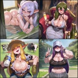 1girl 1girls 4girls 4koma ai_assisted ai_generated alcohol alcoholic_drink alternate_breast_size alternate_hairstyle amber_eyes areola areola_slip areolae areolae_visible_through_clothing artist_name ass ass_bigger_than_head ass_focus ass_up ballroom bath bathing bathtub big_ass big_breasts big_thighs black_tank_top blonde_hair blush blushing braid braided_hair braided_ponytail cap casual_clothes champagne cleavage cow_print cow_print_shirt cows deep_cleavage denim denim_bottomwear denim_jeans denim_shorts drinking drinking_glass drinking_milk drunk elegant_dress elf elf_ears elf_female elf_girl fancy_clothing farm farm_background farm_hat farmgirl fern_(sousou_no_frieren) fit fit_female frieren green_eyes green_hair grey_jeans half-closed_eyes hand_in_pocket hand_on_chin hand_on_hat huge_areolae huge_ass huge_breasts huge_cleavage jean_shorts laugh laughing long_hair looking_at_viewer looking_pleasured lying_on_stomach milk milk_bottle milk_on_breasts muscular muscular_arms naked naked_female open_mouth outside park plaid_shirt purple_eyes purple_hair seductive seductive_eyes seductive_look seductive_pose seductive_smile serie_(sousou_no_frieren) sitting_on_chair smile sousou_no_frieren spilling_drink straw_hat sweat sweaty_body tagme takhiai taking_a_bath tank_top thick_ass thick_thighs tongue_out twintails white_cap white_dress white_hair work_gloves