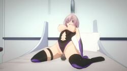 1girl 3d armwear artist_request bed big_breasts fate/grand_order fate_(series) female_orgasm gustavo40 koikatsu legwear leotard leotard_aside mash_kyrielight no_sound purple_eyes purple_hair solo_female tagme vibrator vibrator_in_pussy video