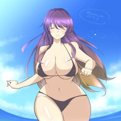 1girl 1girls artist_name artist_signature beach beach_background belly belly_button big_breasts bikini bikini_bottom bikini_top black_bikini blonde_hair blush breasts breasts_bigger_than_head brown_hair cleavage closed_eyes closed_eyes_smile closed_smile cloud dated gradient_hair hair_on_breasts hijiri_byakuren hips hips_wider_than_shoulders huge_breasts large_breasts light_blush long_hair long_sidelocks micro_bikini multicolored_hair navel purple_hair running sea seaside sidelocks sky smile smiling smiling_at_viewer stomach swimsuit swimwear thick_thighs thighs touhou twitter_username wading watermark wide_hips wide_thighs