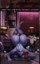 1girl 1girls 3d asari ass athletic back_view big_rig_art bioware blue_body blue_skin boots breasts breasts_squeeze clothes_off curvy cute dildo english english_dialogue english_text flirting flirting_look heart heels horse_penis horsecock huge_ass huge_breasts indoors iphone leaning_forward leaning_on_floor led_light liara_t'soni looking_at_phone mass_effect mass_effect_2 mass_effect_3 massive_ass mirror mirror_selfie no_bra on_floor panties_showing phone realistic reflection rigid3d_(model) selfie selfie_pose sex_toy sex_toys snapchat snapchat_sexting taking_clothes_off taking_picture taking_selfie thong thong_bikini thong_only thong_panties vibrator white_clothing wide_hips