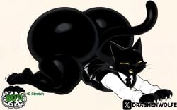 1boy animal_hospital anthro black_body black_fur butt cat claws clothed clothing domestic_cat drachenwolfe felid feline furry huge_ass hyper_ass male secret_agent_(animal_hospital) solo tail text toe_claws yellow_sclera