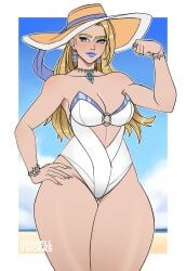 1girls big_ass big_breasts blonde_hair darellak emma_frost emma_frost_(marvel_rivals) emma_frost_(white_wave_queen) female female_only marvel marvel_rivals swimsuit thick_thighs thigh_gap