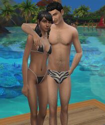3d beach bikini black_skin cassandra_goth electronic_arts incest mature_male maxis_(ea) mini_bikini mortimer_goth photo sims4 small_breasts smaller_female the_sims the_sims_4 wicked_whims younger_female