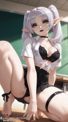 1girls ai_generated barefoot black_eyebrows black_lips black_lipstick bra breasts curvy curvy_body curvy_female dreamyan_ai elf elf_ears elf_female elf_girl feet female female_focus female_only frieren frieren_beyond_journey's_end goth goth_makeup green_eyes gyaru hi_res high_quality high_resolution highres legs legs_apart legs_spread long_ears looking_at_viewer makeup medium_breasts open_clothes pointy_ears revealing_clothes seductive seductive_eyes seductive_look seductive_mouth seductive_pose seductive_smile silver_hair smile smiling solo solo_female solo_focus sousou_no_frieren spread_legs squatting thick_ass thick_thighs thighs tiptoes toes twintails uncensored white_hair