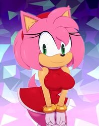 amy_rose animal_ears anthro anthrofied bigdon1992 black_nose clothed clothing digital_media_(artwork) patreon pink_fur sega simple_background solo sonic_(series) sonic_the_hedgehog_(series) tan_fur two_tone_fur video_games white_gloves