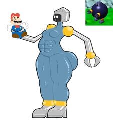 abs alternate_breast_size big_ass big_breasts big_butt blue_skin bubble_ass bubble_butt dot_eyes drool drooling eyelashes height_difference hidden_face huge_ass large_ass mario mario_(series) motos moustache muscular muscular_female muscular_legs muscular_thighs nintendo open_mouth overalls robot robot_girl robot_humanoid robot_joints robotic robotic_arm round_ass shiny_skin super_mario_64 taller_girl thick_thighs white_eyelashes white_eyes