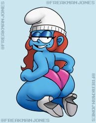 artist_upload artist_watermark ass ass_focus blue_body blue_skin booty female female_focus female_only footwear footwear_only hat hat_only heels heels_only high_heels high_heels_only huge_ass huge_butt large_ass latex_underwear looking_at_viewer looking_back nude_female oc orange_hair original_character panties_only pink_panties pink_underwear redhead scobionicle99 shiny_ass shiny_butt shortstack simple_background small_breasts small_female smurf smurf_cap smurfs tail thicc thicc_thighs thick_ass thick_hips thick_legs thick_thighs thighs tight_clothing tight_panties tiny_tail twerky_smurf_(twurf) underwear white_footwear white_heels white_high_heels