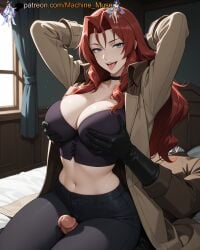 1girl 1girls adult adult_female ai_generated amelia_ann_mcfly_(trigun) arms_behind_head arms_up big_breasts big_thighs black_gloves blue_eyes boobs breasts brown_coat bust busty busty_female busty_girl choker coat cock curtained_hair dick eye_contact female girl girl_on_top gloves grabbing grabbing_another's_breast hands_behind_head hetero kneeling kneeling_female large_breasts long_coat long_hair looking_at_viewer machine_muse mature mature_body mature_female mouth_open naughty naughty_face naughty_smile on_knees open_mouth penis perfect_body red_hair reverse_cowgirl_position seductive_smile sex sex_from_behind sexy sexy_body smile solo_focus thigh_sex thighjob thighs tits tongue tongue_out tongue_visible trench_coat trigun uncensored very_long_hair watermark