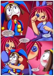 2girls bbmbbf bed blush comic doll female female/female female_only glitch_productions jester jester_girl palcomix pillow pomni_(the_amazing_digital_circus) ragatha_(the_amazing_digital_circus) ragdoll tears the_amazing_digital_circus toon.wtf yuri
