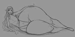 1girls ass big_ass bottom_heavy bottomless elf elf_ears enna_(franktonius) fat_ass female female_focus female_only franktonius giant_ass gigantic_ass huge_ass huge_hips huge_thighs hyper hyper_ass hyper_hips laying_down laying_on_side legs_focus long_ears long_legs massive_ass massive_thighs mostly_nude round_ass smile solo thick_ass thick_thighs wide_hips