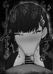 1boy 1girls :>= bare_shoulders big_penis black_and_white blowjob blue_archive blush censored dark-skinned_male dark_skin detailed_background drooling eyelashes fellatio female heart heart-shaped_pupils human indoor inside kurotama long_hair looking_at_viewer male male_pov millennium_science_school_student oral oral_sex penis pov rio_(blue_archive) room saliva shiny shiny_skin sketch sound_effects squatting sweat text tongue tongue_out vein veins veiny veiny_penis