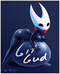 artist_signature ass big_breasts breasts cape cloak female git_gud_(meme) hollow_knight hornet_(hollow_knight) nipples non-mammal_breasts red_cape redbenjamin scarf solo solo_female