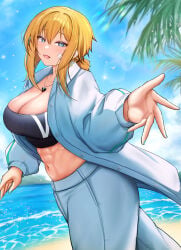 2d 2d_(artwork) 2d_artwork abs artist_request beautiful_background beautiful_girl big_breasts blonde blonde-haired_female blonde_female blonde_hair blush color eyebrows eyebrows_visible_through_hair eyelashes eyelashes_through_hair female female_focus female_only fingers goddess_of_victory:_nikke heart heart_symbol looking_at_viewer matis_(nikke) maxwell_(nikke) muscular muscular_female necklace nikke not_ai not_ai_generated not_furry piercing questionable shift_up six_pack slight_blush solo solo_female solo_focus subtle_blush tagme