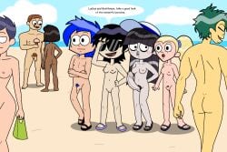 1futa 3boys 4girls amazed arms_behind_back asian_male ass bag barefoot beach becky_(lincylover) black_female black_hair blonde_female blonde_hair blue_hair blush blush_lines boner casual casual_exposure casual_nudity couple crossed_arms dark-skinned_female dialogue erect_penis female friends futanari green_hair group gwen_(lincylover) ice_cream intersex lincylover_(artist) looking_at_another male nude_beach nude_male nudist nudist_beach oc pale_skin penis pubic_hair public_nudity puckered_lips sand sandals smile speech_bubble standing star_(lincylover) sunglasses valery valery_(lincylover) walking