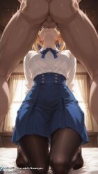 1girls ai_generated artoria_pendragon barefoot big_breasts blonde blonde_female blonde_hair blowjob breasts casual clothed clothed_female cum cum_in_mouth curvy curvy_body curvy_female deepthroat dreamyan_ai fate/stay_night fate_(series) feet fellatio green_eyes hi_res high_quality high_resolution highres irrumatio kneeling large_breasts oral oral_sex pantyhose saber short_hair sucking sucking_penis thick_ass thick_thighs thighs tied_hair toes uncensored