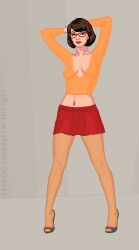 clothed glasses high_heels miniskirt pixel_art sagitarius scooby-doo sexy sexy_pose short_hair skirt stockings velma_dinkley