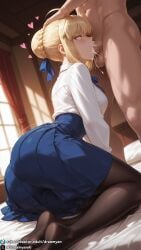 1girls ahe_gao ahegao ahegao_face ai_generated artoria_pendragon barefoot big_breasts blonde blonde_female blonde_hair blowjob breasts casual clothed clothed_female cum cum_in_mouth curvy curvy_body curvy_female deepthroat dreamyan_ai excessive_cum fate/stay_night fate_(series) feet fellatio green_eyes hi_res high_quality high_resolution highres kneeling large_breasts legs_together lying oral oral_sex pantyhose pleasure_face saber short_hair thick_ass thick_thighs thighs tied_hair uncensored