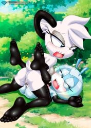 2girls anthro anus ass barby_koala bbmbbf blush breasts closed_eyes diamond_level female female/female female_only gloves jewel_the_beetle mobian_(species) mobius_unleashed nipples nude open_mouth palcomix pietros_secret_club pussy sega sex sonic_(series) sonic_the_hedgehog_(series) stockings tears teeth tongue tribadism yuri