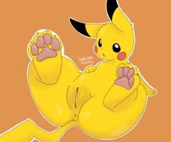 ass ass_bigger_than_head ass_focus ass_up ass_visible_through_thighs asshole butt butt_focus chubby chubby_belly chubby_female cute_face furry furry_ass furry_ears furry_female furry_tail generation_1_pokemon nintendo pikachu pokemon pokemon_(species) pokephilia pussy pussy_lips yellow_body
