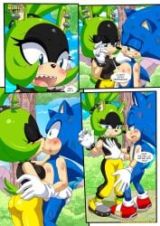 1boy 1girls anthro bbmbbf blush comic female kissing male male/female mobian_(species) mobius_unleashed palcomix sega sonic_(series) sonic_the_hedgehog sonic_the_hedgehog_(series) surge_the_tenrec
