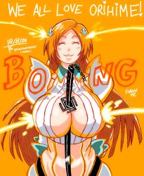 1girls big_breasts bleach bleach:_the_thousand-year_blood_war boing breast_focus breasts busty cleavage cleavage_cutout closed_eyes crop_top curvy dress female female_only huge_breasts inoue_orihime kaiovin97962057 midriff smile solo sword sword_between_breasts text tummy voluptuous white_dress wide_hips zangetsu