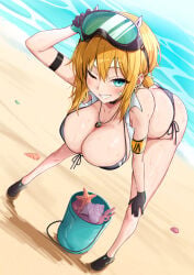 163_(shiromeshi) 1girls 2020s 2026 2d 2d_(artwork) 2d_artwork armband beach beach_background bent_over big_breasts bikini bikini_bottom bikini_top blonde blonde-haired_female blonde_female blonde_hair blonde_hair_female blush blush_lines blushing blushing_at_viewer blushing_female breasts bucket color ear_piercing eyebrows eyebrows_visible_through_hair eyelashes eyelashes_behind_hair eyelashes_through_hair eyelashes_visible_through_hair female female_focus female_only gloves gloves_on goddess_of_victory:_nikke goggles_on_head large_breasts leaning leaning_forward matis_(nikke) maxwell_(nikke) necklace nikke not_ai not_ai_generated not_furry ocean one_eye_closed sand sea seashell shift_up shoes_on smile smiling smiling_at_viewer swimming_goggles swimsuit tagme water wet winking winking_at_viewer winking_eye