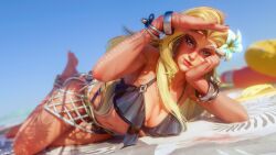 1girls 3d beach bikini blonde_hair cleavage dagger_(coastal_couple) dagger_(marvel) dagger_(marvel_rivals) feet female female_only marvel marvel_rivals sreliata thick_thighs