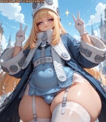1boy ai_generated alternate_body_type balls belly belly_button below_view big_eyes bimbo blonde_hair blue_eyes bottom_heavy bulge cameltoe casual casual_exposure casual_nudity child_bearing_hips choker curvy femboy femboy_only femboysmeat femboysub hat hips horny hyper_hips large_hat looking_at_viewer looking_down looking_pleasured makeup male male_only norma_hollowell otoko_no_ko peace_sign penis petite posing posing_for_the_viewer sissy sissyfication small_breasts small_bulge small_penis solo solo_femboy solo_male sweat sweating sweaty thick_thighs voluptuous voluptuous_body voluptuous_male white_skin wide_hips zenless_zone_zero