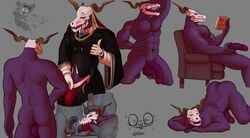 anthro ass backsack balls blue_cum bodily_fluids bone clothed clothing colored_cum cum demon duke_of_dangers_(artist) elias_ainsworth gay genital_fluids genitals gesture group horn horned_humanoid humanoid humanoid_genitalia humanoid_penis looking_away looking_pleasured male male/male monster monster_boy muscular muscular_male nude open_mouth oral partially_clothed penis presenting rear_view saliva saliva_drip skull solo solo_focus spread_legs spreading tagme the_ancient_magus_bride thumbs_up unusual_cum