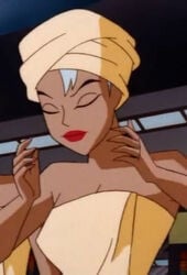 batman_(series) batman_beyond bobbi_blade_sommer cleavage closed_eyes dc dc_comics dcau female female_only female_solo shower towel towel_on_head