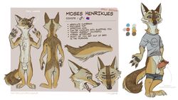 16:9 2020 animal_genitalia anthro arm_tuft balls barefoot bisexual_pride_colors blue_eyes bodily_fluids brown_background canid canine canis cheek_tuft chest_tuft claws clothed clothing color_swatch coyote elbow_tufts english_text erection eyes_mostly_closed facial_tuft fully_sheathed gender_symbol genital_fluids genitals head_tuft hi_res holding_penis inner_ear_fluff male mammal model_sheet moses_(samur_shalem) narrowed_eyes neck_tuft nude open_mouth pants_down partially_clothed pawpads penis precum pride_colors samur_shalem sheath shirt simple_background solo symbol text toe_claws topwear tuft url white_background widescreen ♂