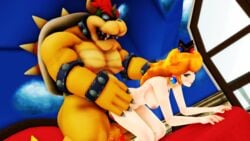 16:9 3d 3d_(artwork) all_fours anthro balls blonde_hair blue_eyes bodily_fluids bowser breasts cock_ring crown doggy_style duo female female_on_anthro from_behind_position genitals hair horn human human_on_anthro interspecies koopa male male_on_human male_penetrating malicekira mammal mario_(series) nintendo nipples nude penetration penis princess_peach scalie sex smile spiked_balls spiked_penis spikes spikes_(anatomy) straight super_mario_bros. video_games widescreen