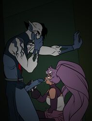 age_difference color cum cum_on_face dark-skinned_female entrapta hand_over_mouth handjob hordak horde_symbol_(she-ra) interspecies monster_boy older_male older_man_and_younger_woman penis purple_hair she-ra_and_the_princesses_of_power smuttyzawaro straight tagme younger_female