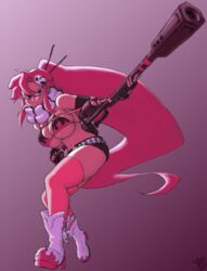 1girls belly belly_button belt big_breasts bikini_top boots breast_squeeze breast_squish cleavage female female_only gloves gun hairpin heel_boots huge_breasts inverted_nipples long_gloves navel pink_hair ponytail red_hair scarf short_shorts shorts sideboob sniper solo squish tengen_toppa_gurren_lagann thighhighs underboob yetig yoko_littner zipper zipper_pull_tab