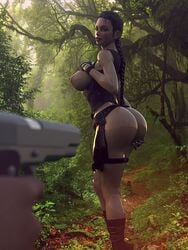 1girls 3d ass ass_grab belt boots clothing cosplay dat_ass daz3d daz_studio female female_focus fingerless_gloves firearm flirting footwear gloves gun gunpoint half_naked handgun handwear holster human jungle lara_croft lara_croft_(angelina_jolie) lara_croft_(classic) large_ass large_breasts m1911 male medallion miraia necklace perky_breasts pistol pose posing ruin thigh_strap tomb_raider weapon wet_skin