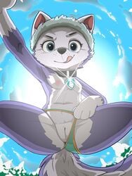 animal_ears animal_genitalia animal_humanoid animal_pussy animal_tail anthro everest_(paw_patrol) paw_patrol paws purple_hair white_hair