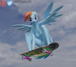 3d abs anthro arm_up blender_(software) breasts cloud clouds female friendship_is_magic furry grin h00hah3d looking_at_viewer midair my_little_pony nude nude_female pegasus plantigrade pussy rainbow_dash_(mlp) skateboard sky solo solo_female spread_wings tail vagina vulva wings