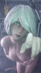 1girls 3d 3d_(artwork) android asian bare_shoulders blender blue_eyes bob_cut breasts camera caught cute diadem dildo embarrassed female hairband jjjjd looking_at_viewer medium_hair nier nier:_automata nude pale_skin shocked shower slim spying square_enix teenager thighhighs white_hair wide_eyed yorha_2b