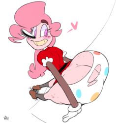 1boy against_wall ass big_ass clothed clothing eyelashes femboy girly heart humanoid male male_only mrs._mayhem no_humans non-human non-human_only panties pink_eyes smile solo trap vimhomeless white_hair